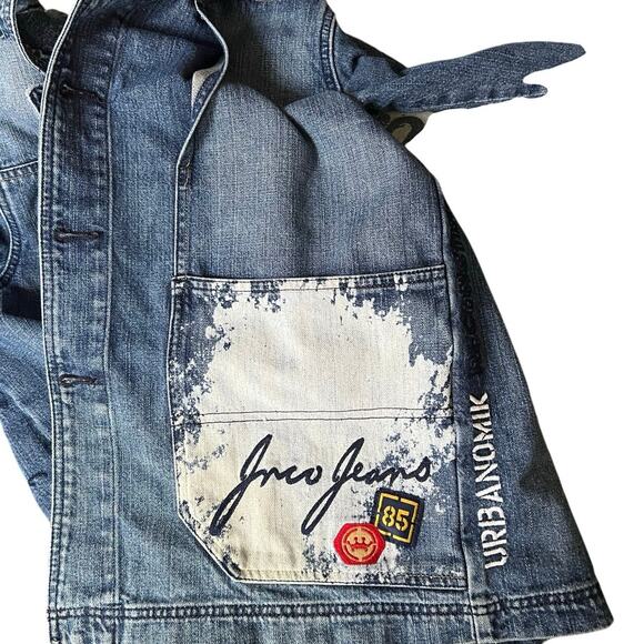 Vintage JNCO Jeans Denim Jacket Y2K Streetwear Graphic Logo Blue Mens - Picture 3 of 9